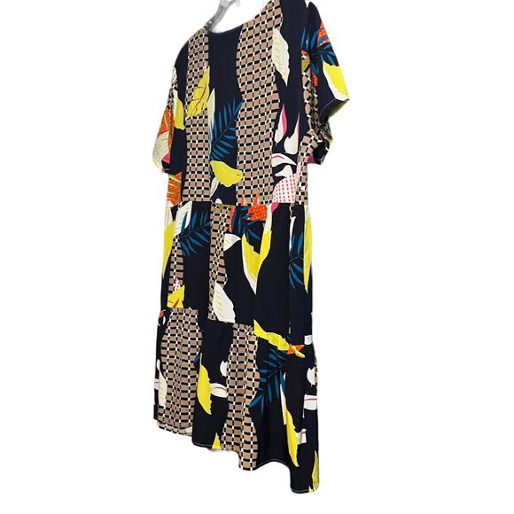 NO MFG. TAG SHORT SLEEVE MIDI FIT & FLARE DRESS, WOMENS, XL, MULTICOLOR ABSTRACT - Picture 5 of 10